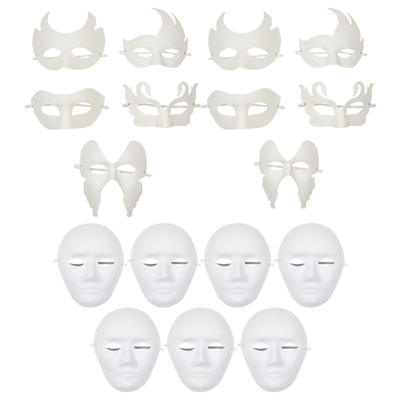 Paper Mache Masks for Mardi Gras Masquerade, 10 Blank Designs for Decorating (16 Pack)